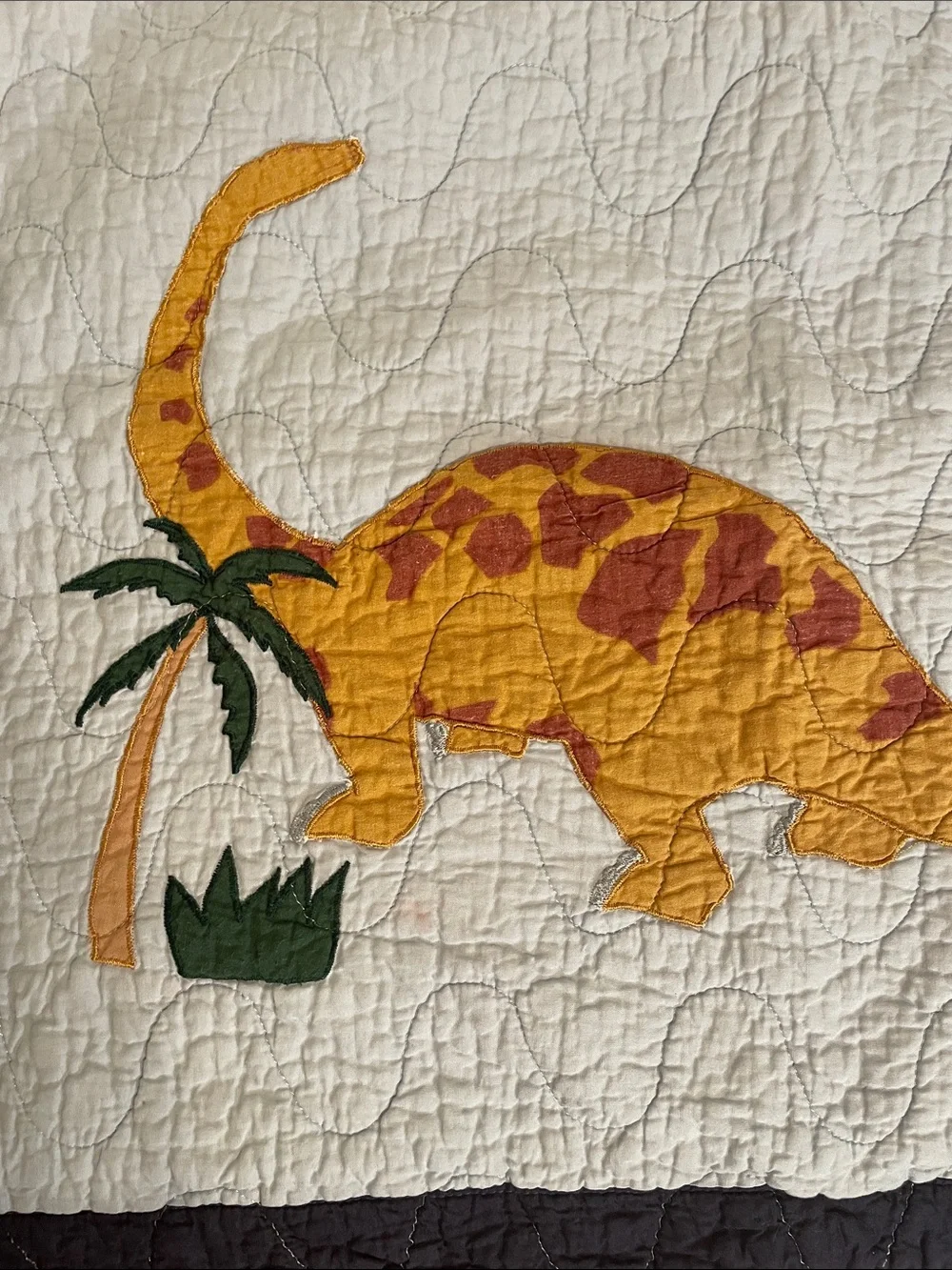 Yellow Dinosaur Appliqué Quilt - Playful 100% Cotton pillow sham